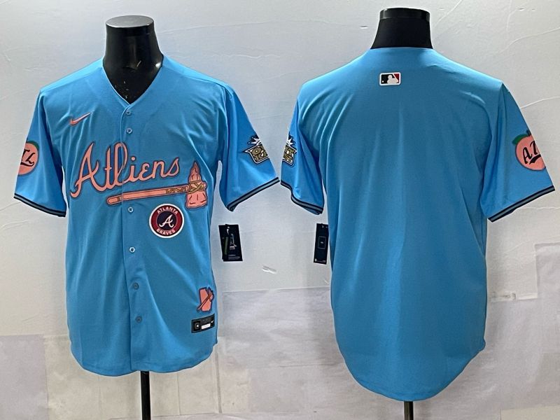 Men Atlanta Braves Nike Blank Light blue 5th generation Joint Name 2025 MLB Jersey 05